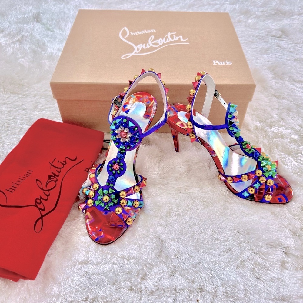 CHRISTIAN LOUBOUTIN Goldora 100 studded patent-leather sandals size: 36.5 (6.5)